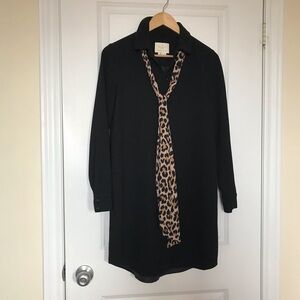 Kate Spade ♠️ Griffin Black Dress with Leopard Print Scarf